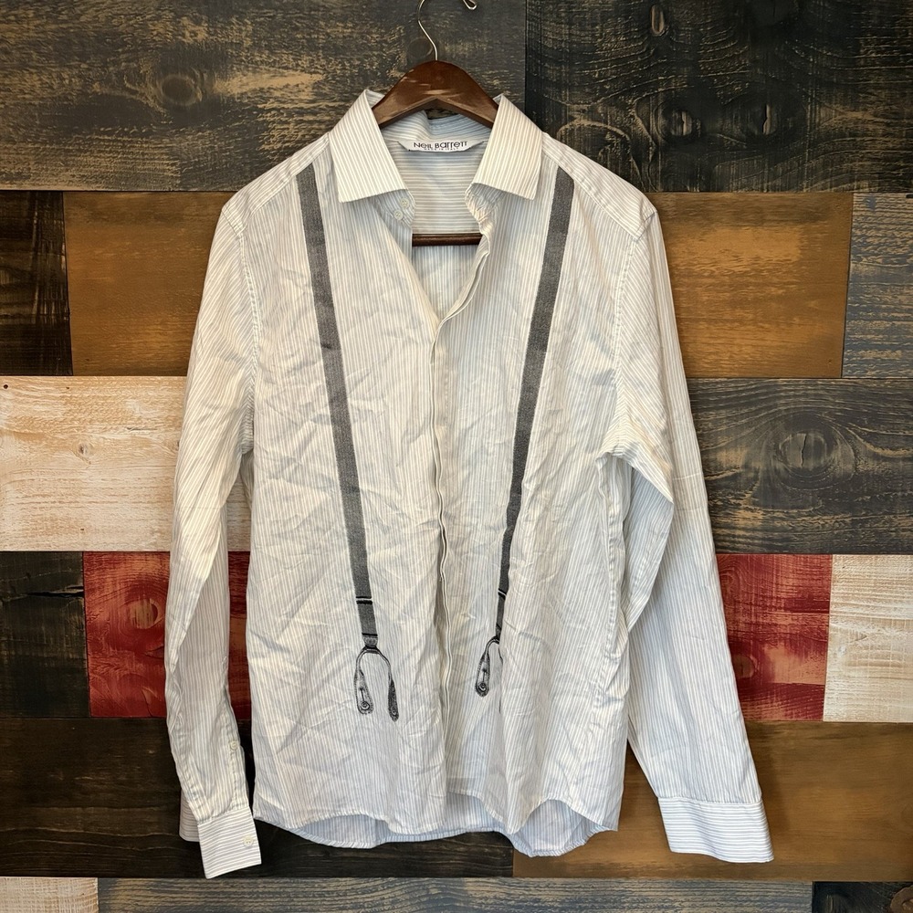 Neil Barrett Mens Suspender Graphic Stripe Dress Shirt XL Made in Italy